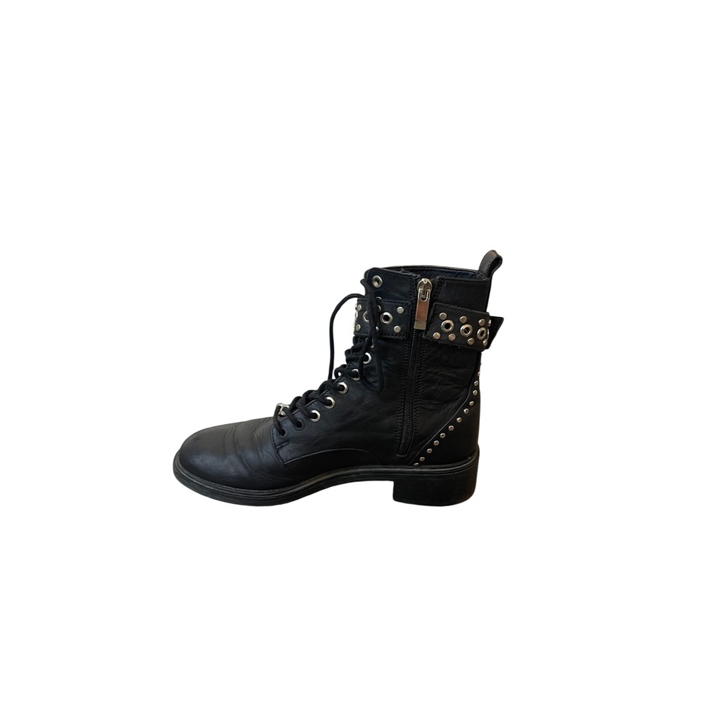 Zara Black Studded Lace Up Combat Boots Size 6.5 Biker Goth Grunge Emo Military - Picture 9 of 12